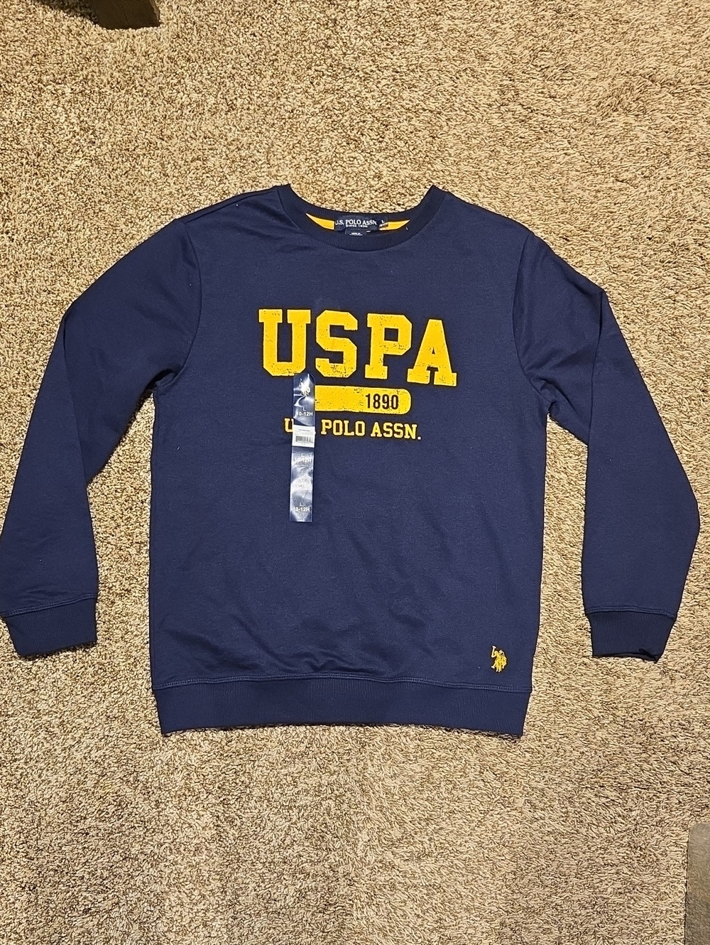 Kids U.S. Polo Assn Navy Crewneck Sweatshirt with Yellow USPA Logo Sz L (10-12)